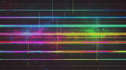Poster - Colorful abstract lines creating a vibrant design against a dark background, resembling a cosmic landscape or digital art piece