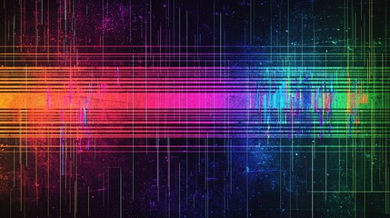 Poster - Vibrant abstract soundwave pattern with colorful vertical lines against a dark background, highlighting energy and movement in art