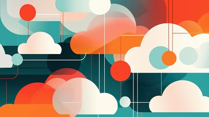 Poster - Colorful abstract cloud patterns with geometric designs creating a vibrant atmosphere in a digital artwork