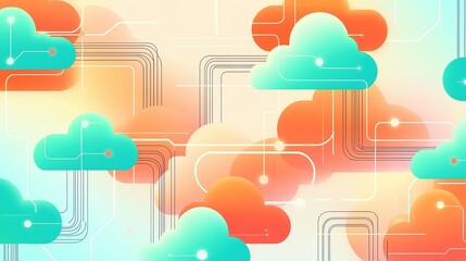 Poster - Colorful abstract cloud design with digital circuits, representing technology and innovation in modern communication systems