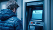 © starush - Man facing ATM error message on screen in dimly lit setting, AI