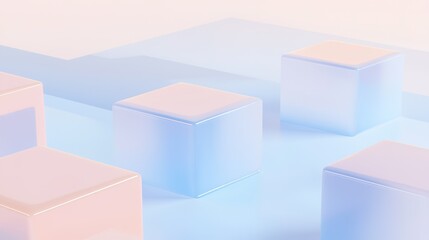 Poster - Translucent colored cubes arranged on a soft pastel backdrop creating a serene modern aesthetic in a minimalist space