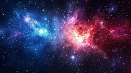 Poster - A vibrant nebula showcases a stunning blend of blue and red colors with countless stars in the background, captured in deep space