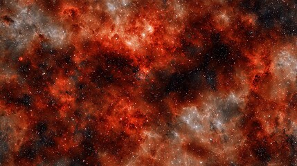 Poster - Cosmic panorama showcasing vivid red and orange nebulae with twinkling stars in the backdrop of deep space