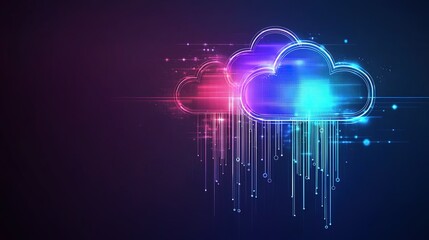 Poster - Colorful abstract digital clouds with streams of light on a dark background representing technology and connectivity