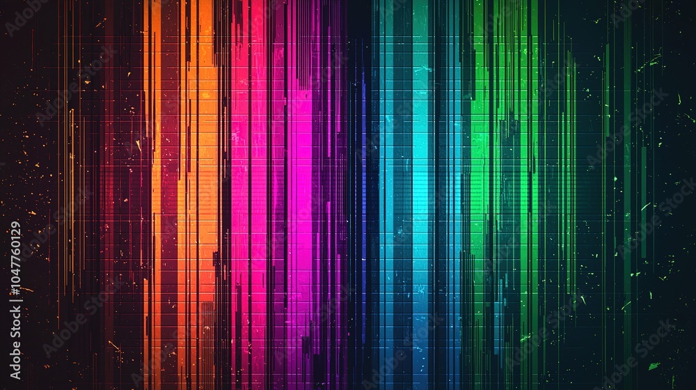 Colorful digital wave pattern with vibrant vertical lines in a dark ...
