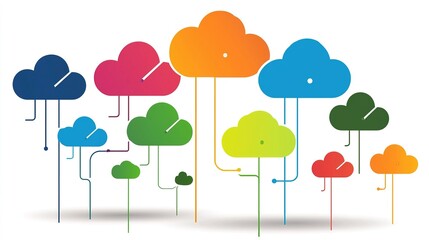 Poster - Colorful abstract clouds representing digital data and technology concepts with vibrant hues and playful silhouettes
