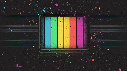 Poster - Colorful retro television screen with vertical stripes against a dark background featuring splashes of paint