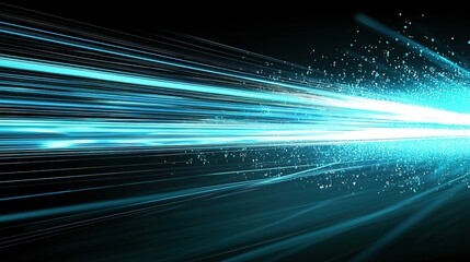Poster - Dynamic blue light rays streak across a dark background, creating a sense of movement and energy in a contemporary design setting