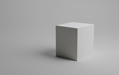 Poster - Simple white cube on a gray background, showcasing minimalist design and emptiness in a neutral space