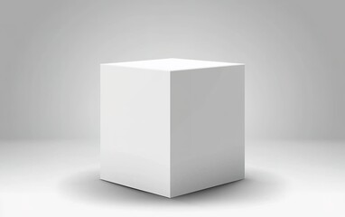 A blank white cube on a smooth surface in a softly lit minimalist setting, conveying simplicity and modern design principles