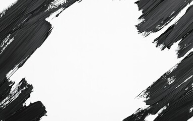 Poster - Abstract black brush strokes on a white canvas creating negative space for design in contemporary art