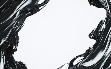 Poster - Black paint swirls creating an abstract frame against a blank white background for creative design and artistic projects