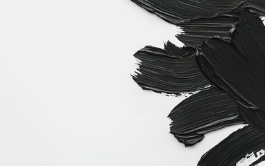 Poster - Black paint strokes on a textured white canvas showcasing an abstract artistic expression in a modern creative setting