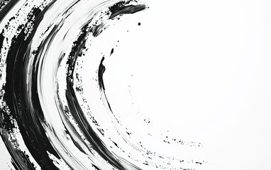 Poster - Abstract black and white brush strokes create a dynamic circular pattern on a blank canvas emphasizing artistic expression and creativity