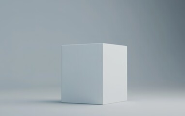 Poster - A simple white cube stands on a gray backdrop highlighting minimalistic design in modern art and architecture