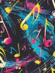 Fototapete - A chalkboard displays a lively fusion of colorful brushstrokes and musical notes, capturing the essence of artistic expression and rhythm. Generative AI
