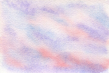 Delicate light pink, purple and blue colours gradient watercolor painting background. Abstract paintbrush striped watercolour illustration for dawn sky banner design, greeting cards, surface