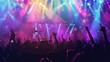 © Анатолий Сав - Musicians perform energetically on stage while an enthusiastic crowd enjoys the bright lights and lively atmosphere of the concert. Generative AI