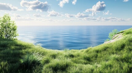 Poster - A beautiful view of the ocean with a tree in the foreground