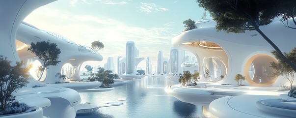 Poster - Futuristic smart building concept for urban cities, featuring IoT and AI technologies for seamless urban management and intelligent infrastructure