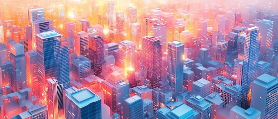Poster - Graphical representation of a smart city with interconnected buildings, AIdriven systems, and IoT technology for intelligent urban infrastructure