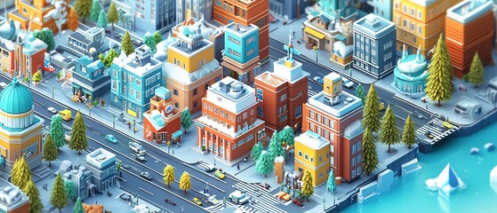 Poster - Graphical representation of a smart city with interconnected buildings, AIdriven systems, and IoT technology for intelligent urban infrastructure