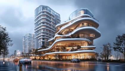 Smart building concept in a hightech city with IoT and AI systems, highlighting urban management, energy efficiency, and automation