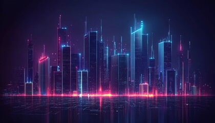 Poster - Smart building concept in a hightech city with IoT and AI systems, highlighting urban management, energy efficiency, and automation