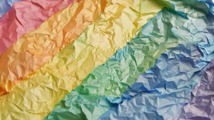 Leinwandbilder - Crumpled sheets of pastel-colored paper in soft hues of pink, yellow, green, and blue are laid out on a flat surface, creating a visually appealing texture and vibrant composition.