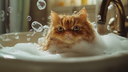 Poster - Adorable Cat Relaxing in a Bubble Bath