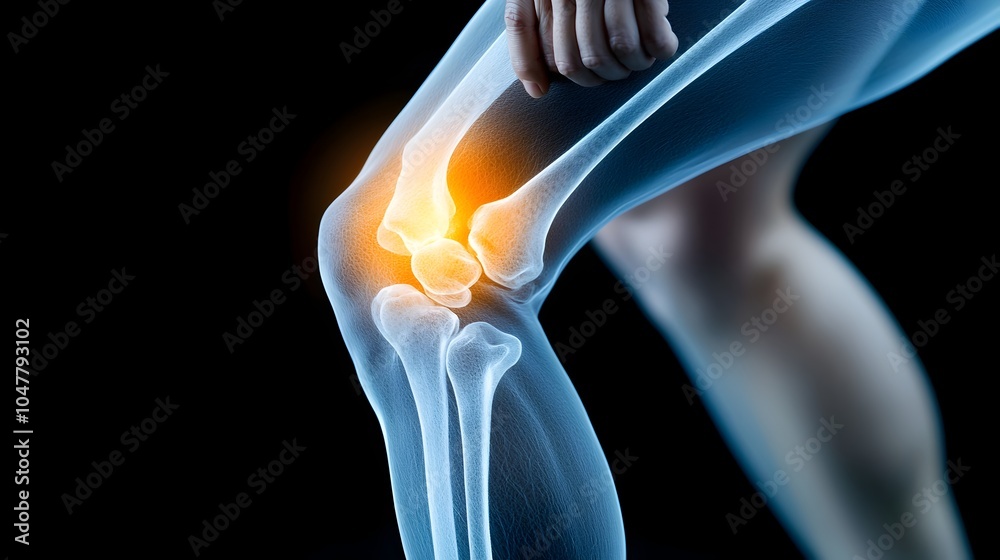 Blue Toned X Ray Image of Knee Joint Highlighting Glowing Yellow ...