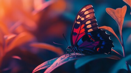 Poster - Colorful Butterfly on Leaf in Vibrant Nature Scene