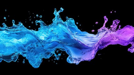 Vibrant water splash blending blue and purple hues against a black background, creating a dynamic and colorful visual display.