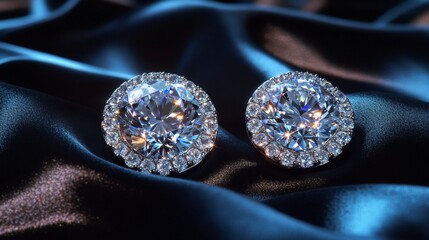 Aufkleber - Elegant Diamond Earrings on Satin Surface