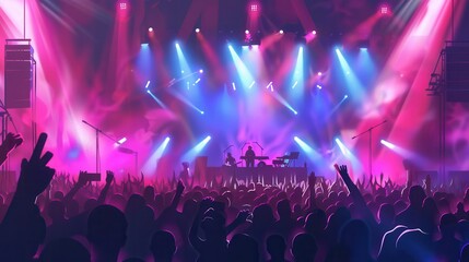 Aufkleber - A lively concert showcases musicians on stage, surrounded by bright lights and a thrilled crowd celebrating the music together. Generative AI