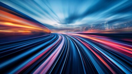 Aufkleber - Dynamic Motion of Urban Train Tracks at Dusk