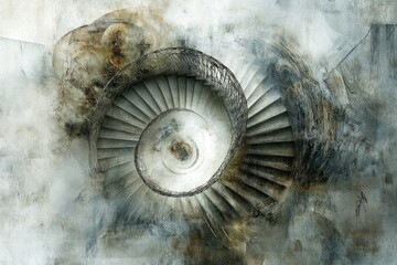 Wall Mural - Abstract painting of a spiral staircase with a textured background.