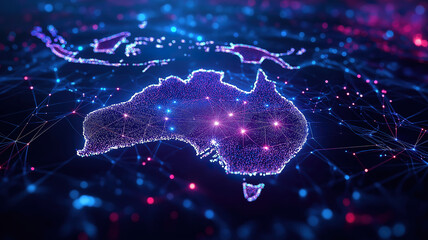 Poster - Elegant digital map of Australia showcasing global network and connectivity