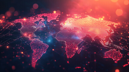 World map with network connections representing international social networking