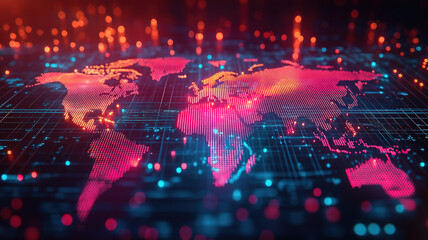 Poster - Elegant digital world map featuring interconnected nodes symbolizing global business partnerships