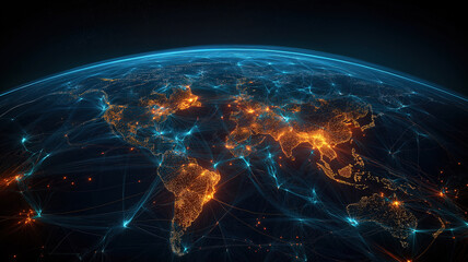 Poster - Elegant nighttime view of Earth showcasing vibrant global connections