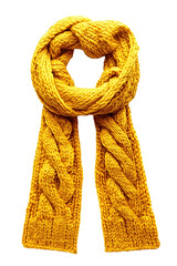 Yellow knitted scarf isolated on transparent background