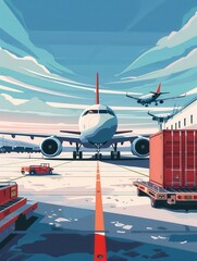 Aufkleber - A large cargo airplane is parked on the runway while equipment is used for loading and unloading freight during operational hours. Generative AI