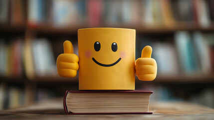 Happy Cartoon Book Character Giving a Big Thumbs-Up, Radiating Positive Energy and Joy