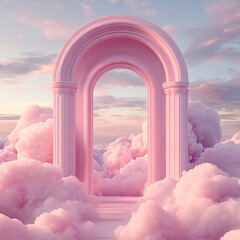 Wall Mural - 3d rendering of pink arches with clouds
