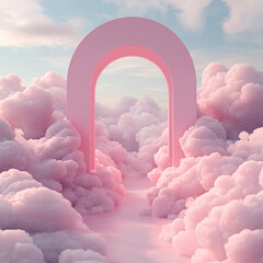 Wall Mural - 3d rendering of pink arches with clouds