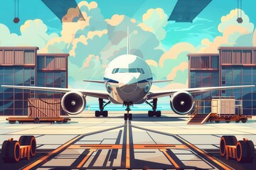 Aufkleber - A cargo airplane prepares for takeoff as ground crews efficiently load and unload freight at the bustling airport. Generative AI
