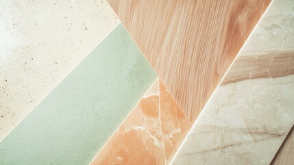 Poster - Geometric composition of different materials including wood, marble, and stone, creating an abstract and modern design, ideal for interior design projects