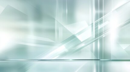 Poster - Light green abstract geometric background with intersecting lines and shapes reflecting on a glass surface, creating a modern and futuristic design